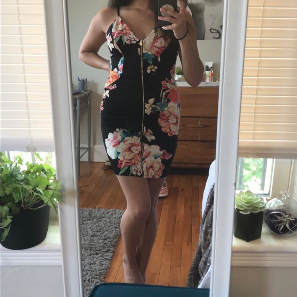 Navy blue floral zip dress